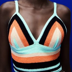 ZARA Strappy Knit Crochet Bralette Top NWT